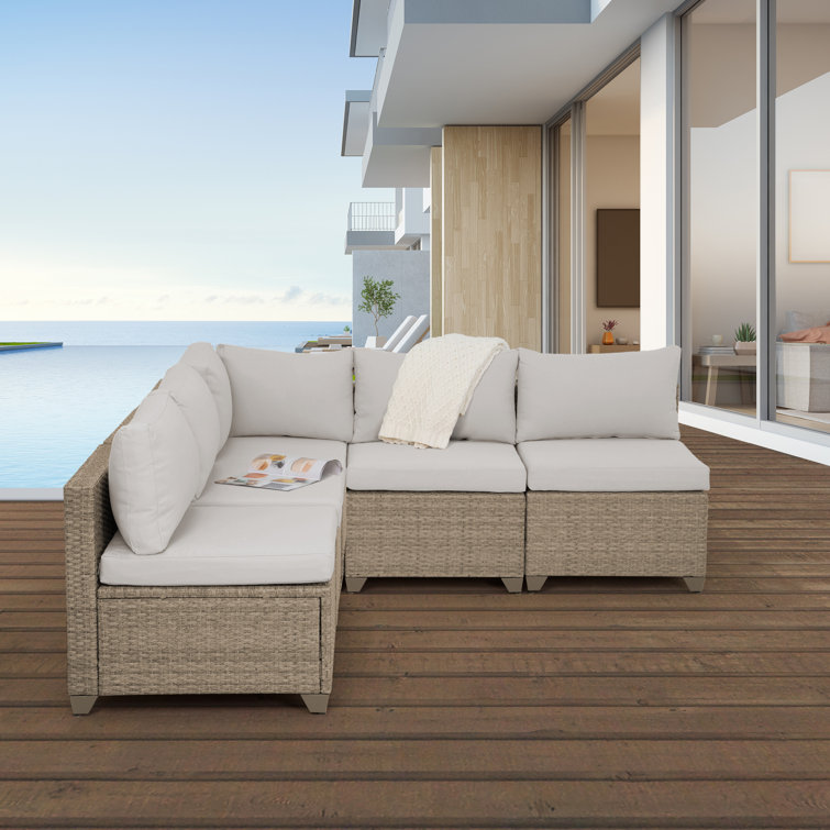 Wade Logan® Aranka 5 Piece Sectional Seating Group with Cushions